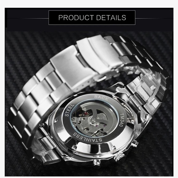 Classic Skeleton Watch for Men Luminous Hands Mechanical Watch Stainless Steel - Picture 3 of 4